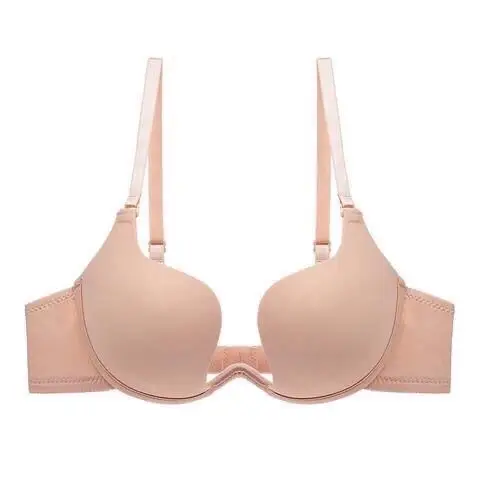Backless Deep V Sexy Seamless Push-Up Invisible Mango Cup U-Shaped Beautiful Back Lingerie Wedding Dress Bra Halter Bra