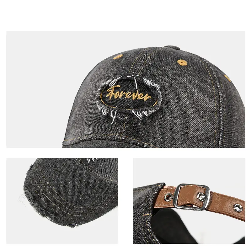 Retro Denim Baseball Cap with Embroidered Patch - Image 5