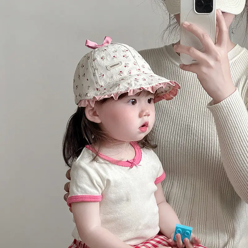 Retro Bow Baby Hat Pink Peaked Cap Small Month Old - Image 8