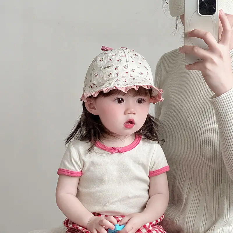 Retro Bow Baby Hat Pink Peaked Cap Small Month Old - Image 9