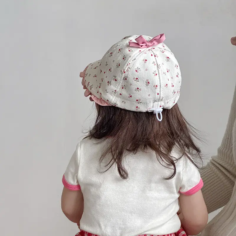 Retro Bow Baby Hat Pink Peaked Cap Small Month Old - Image 10