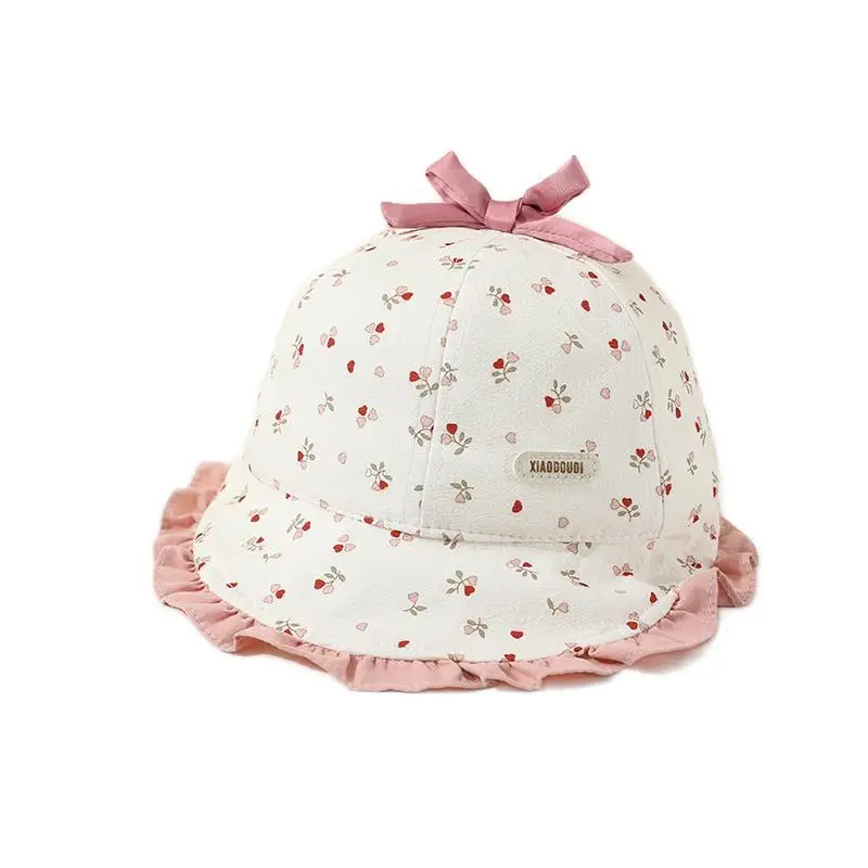 Retro Bow Baby Hat Pink Peaked Cap Small Month Old - Image 11
