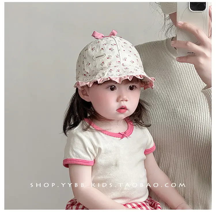 Retro Bow Baby Hat Pink Peaked Cap Small Month Old — feature 1