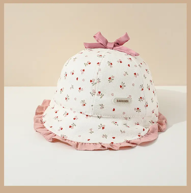 Retro Bow Baby Hat Pink Peaked Cap Small Month Old — feature 15