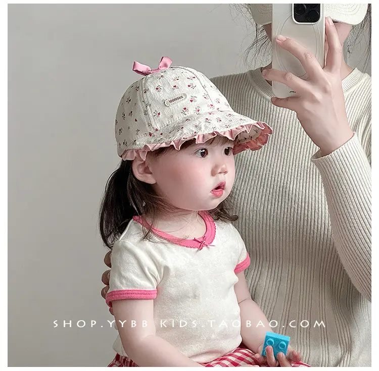 Retro Bow Baby Hat Pink Peaked Cap Small Month Old — feature 4