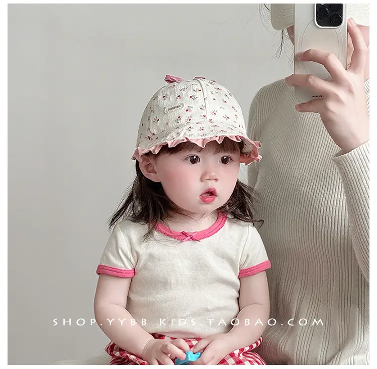 Retro Bow Baby Hat Pink Peaked Cap Small Month Old — feature 6