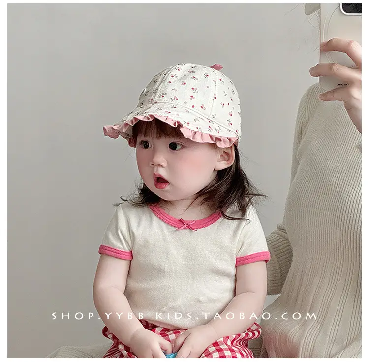 Retro Bow Baby Hat Pink Peaked Cap Small Month Old — feature 8