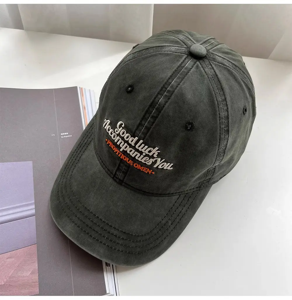 Women Washed Letter Embroidery Cap Navy 2025 — feature 14