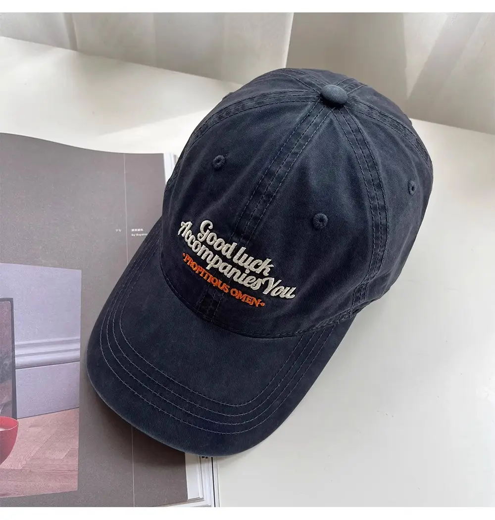 Women Washed Letter Embroidery Cap Navy 2025 — feature 17