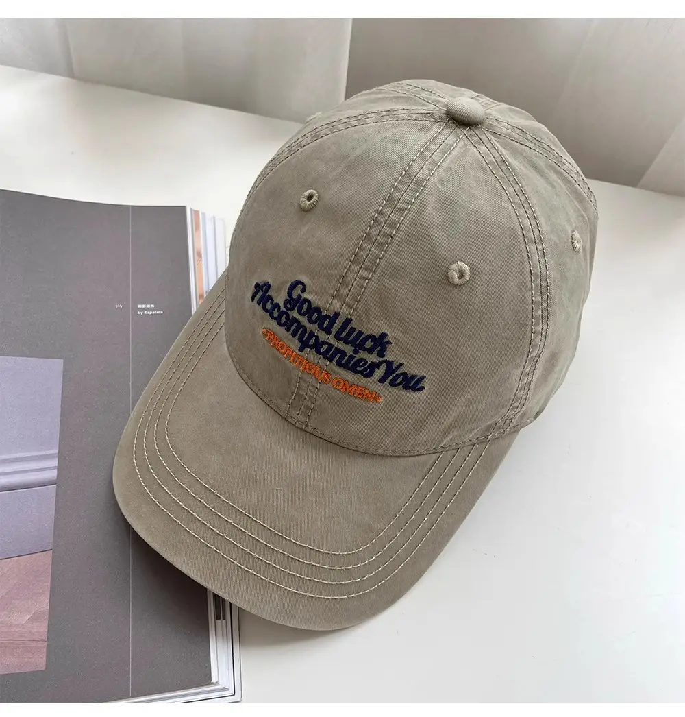 Women Washed Letter Embroidery Cap Navy 2025 — feature 5