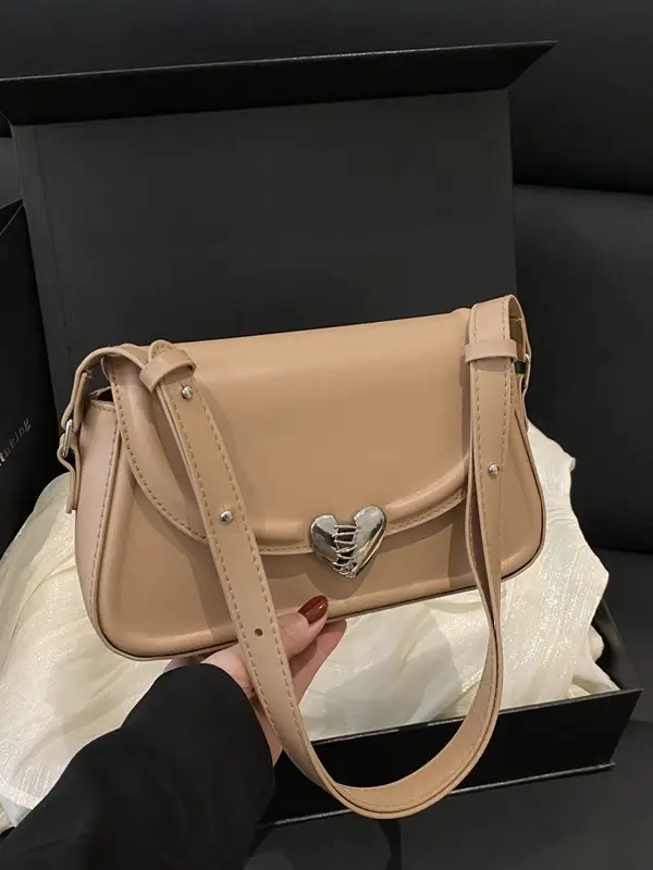 New Women's Beige Magnetic Buckle Shoulder Bag - Image 6