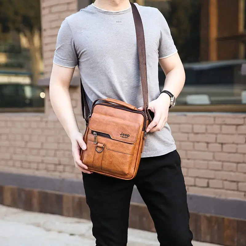 Men's Leather Crossbody Bag Brown Jeep Style Casual Business - Image 5