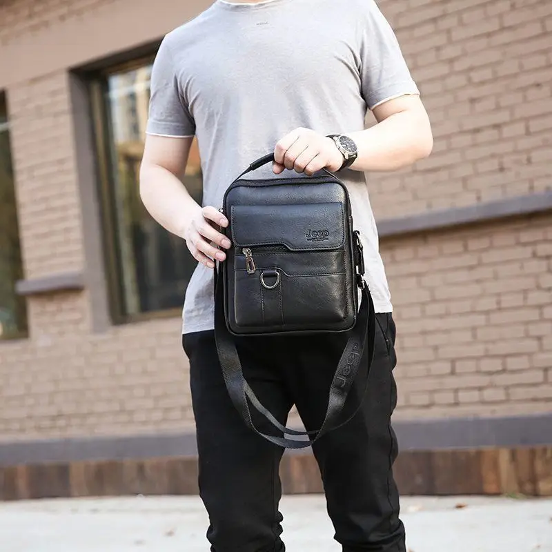 Men's Leather Crossbody Bag Brown Jeep Style Casual Business - Image 6