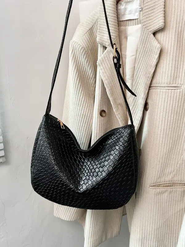 Black Croc-Textured Crossbody Bag for Women - Image 5