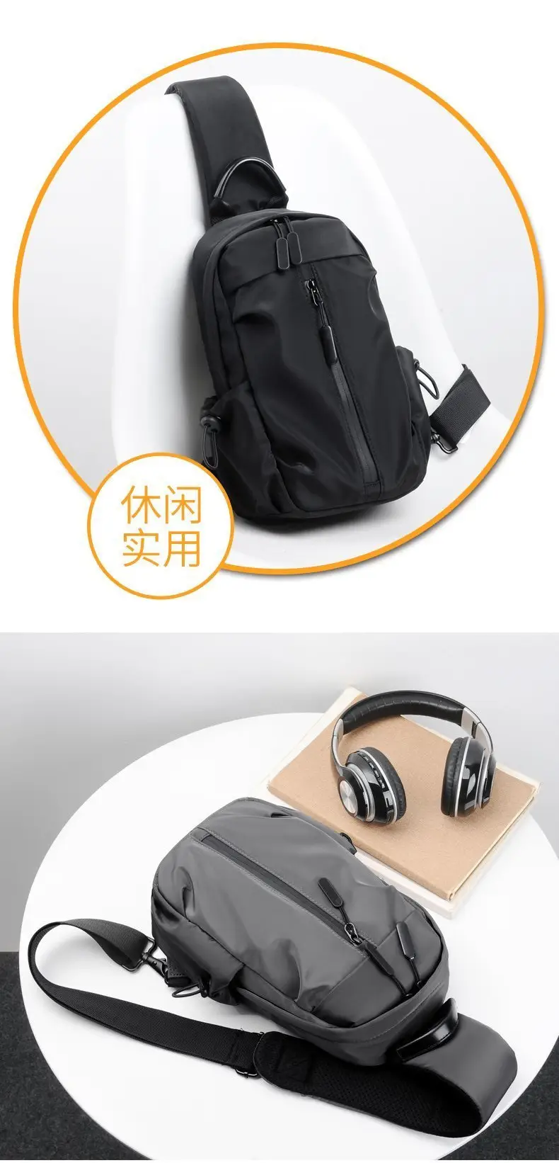 Men's Black Waterproof Crossbody Backpack with 3 Colors — feature 4