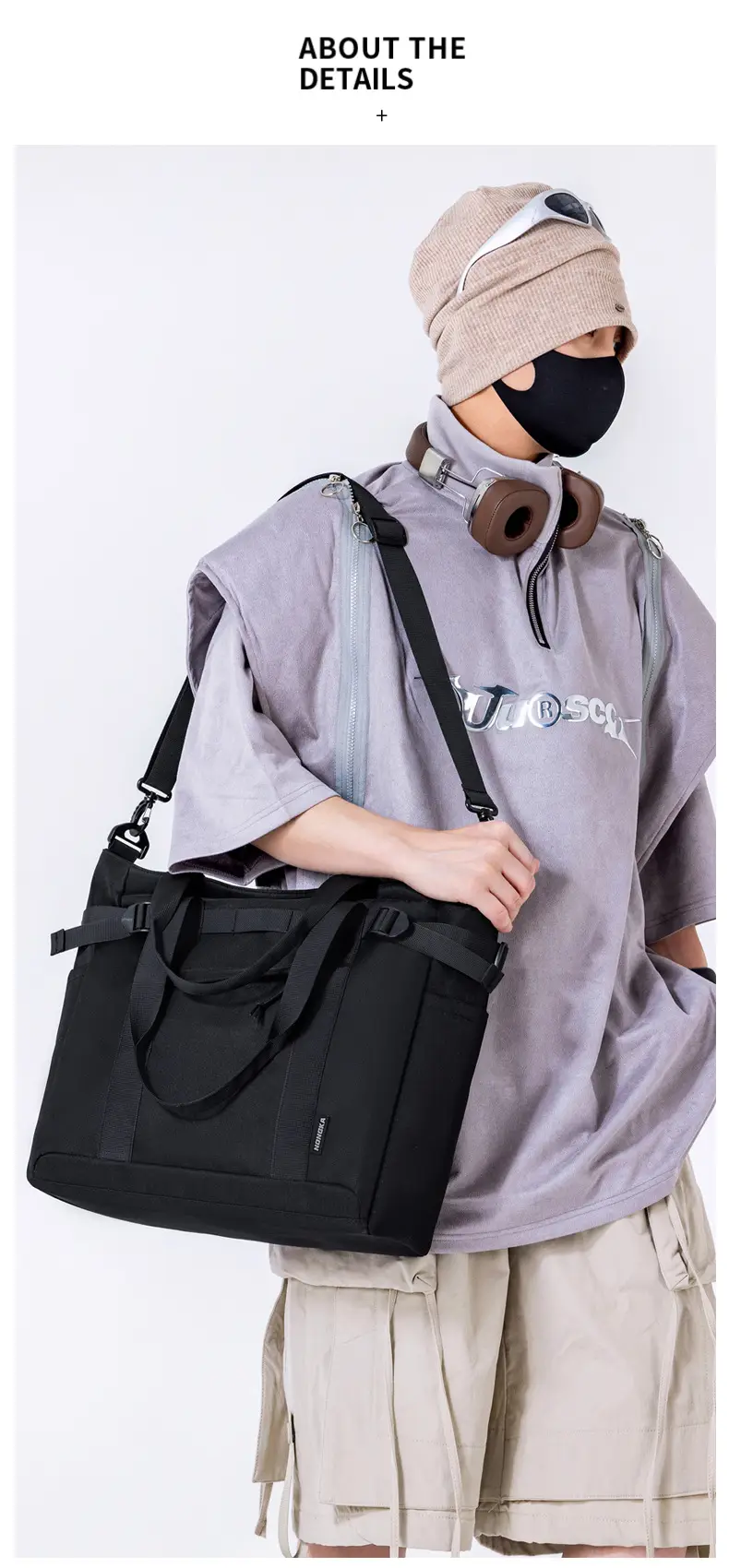Japanese Style College Student Crossbody Bag Large Capacity Solid Color Tote Bag Commuter Bag — feature 23