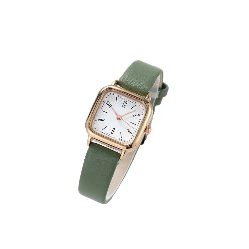 Retro Women's Green Leather Quartz Watch Small Square Rose Gold - Image 11