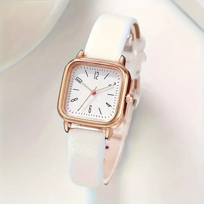 Retro Women's Green Leather Quartz Watch Small Square Rose Gold — feature 4