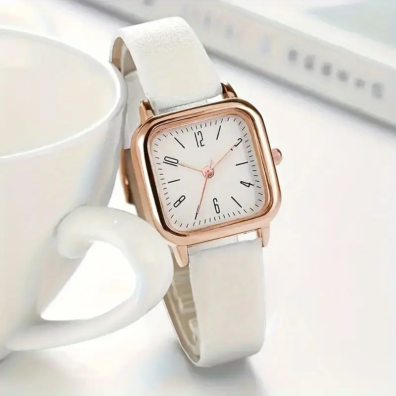 Retro Women's Green Leather Quartz Watch Small Square Rose Gold — feature 7