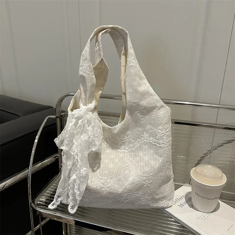 White Lace Shoulder Bag for Women Summer Use - Image 2
