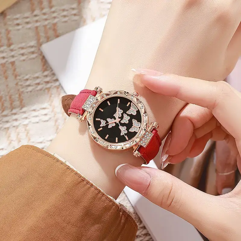 Women Butterfly Watch Red Strap Quartz Watch — feature 3
