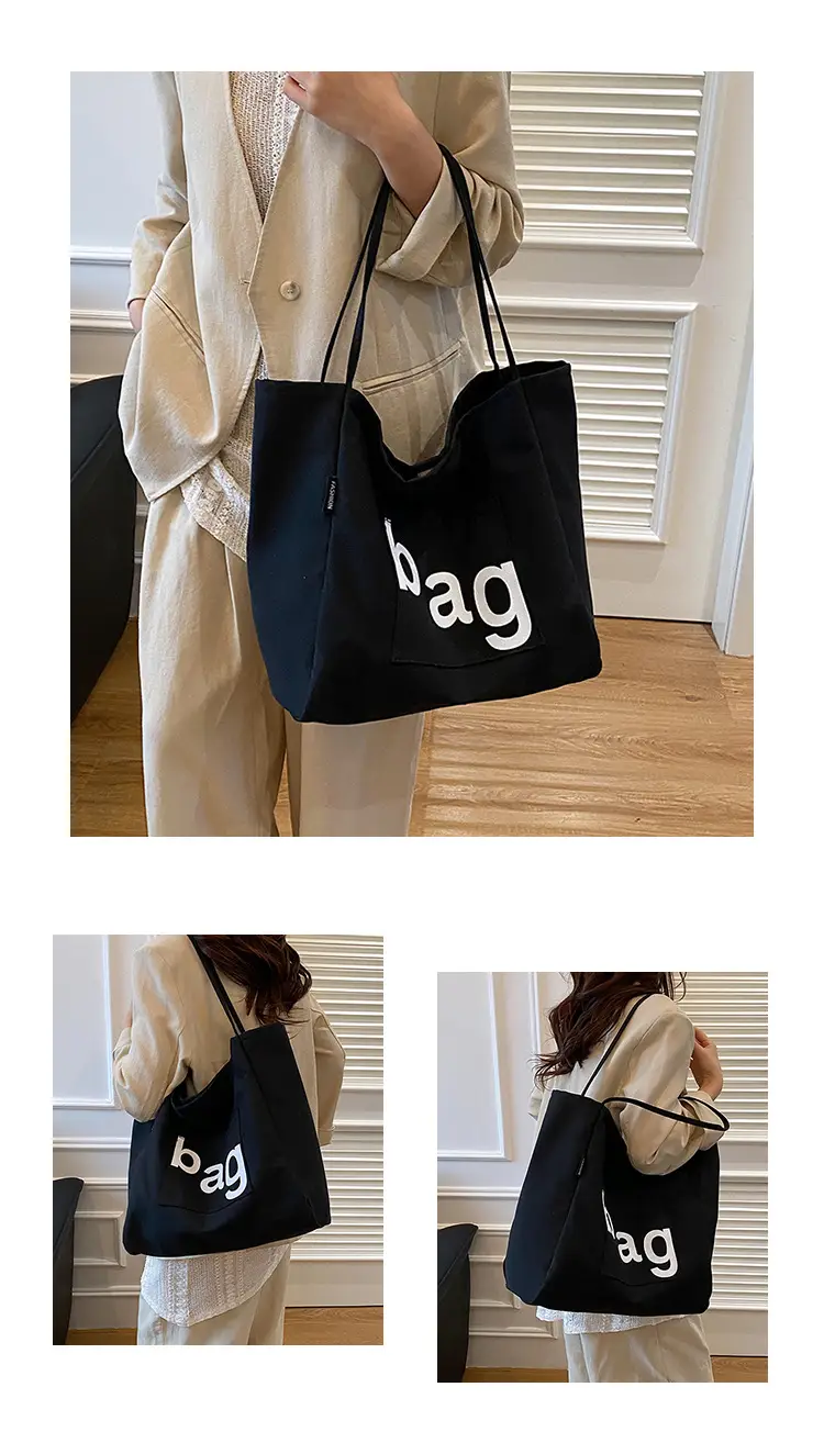 Yellow Canvas Shoulder Bag with "bag" Print for Women — feature 10