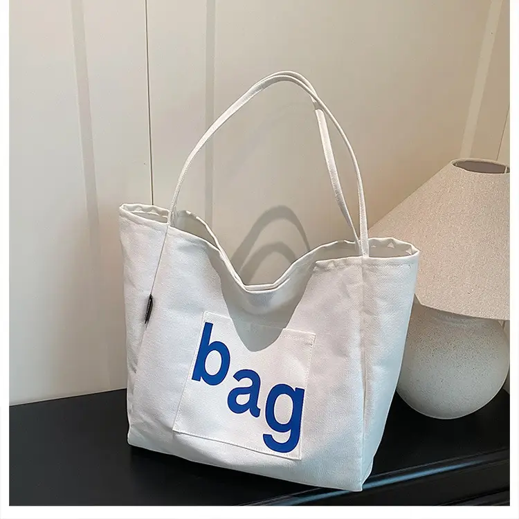 Yellow Canvas Shoulder Bag with "bag" Print for Women — feature 15