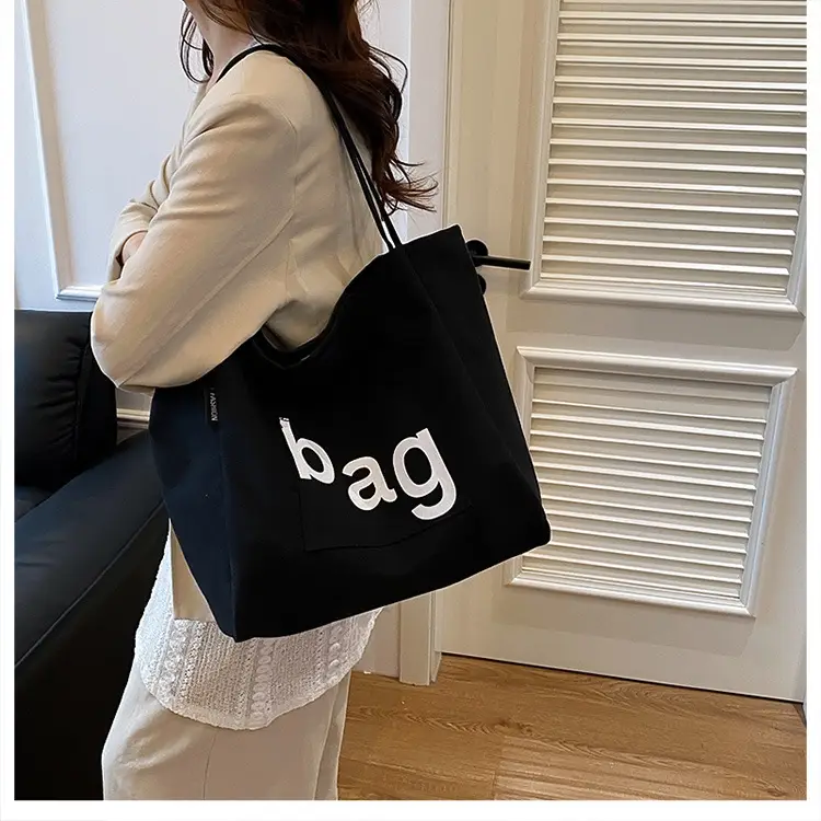 Yellow Canvas Shoulder Bag with "bag" Print for Women — feature 28