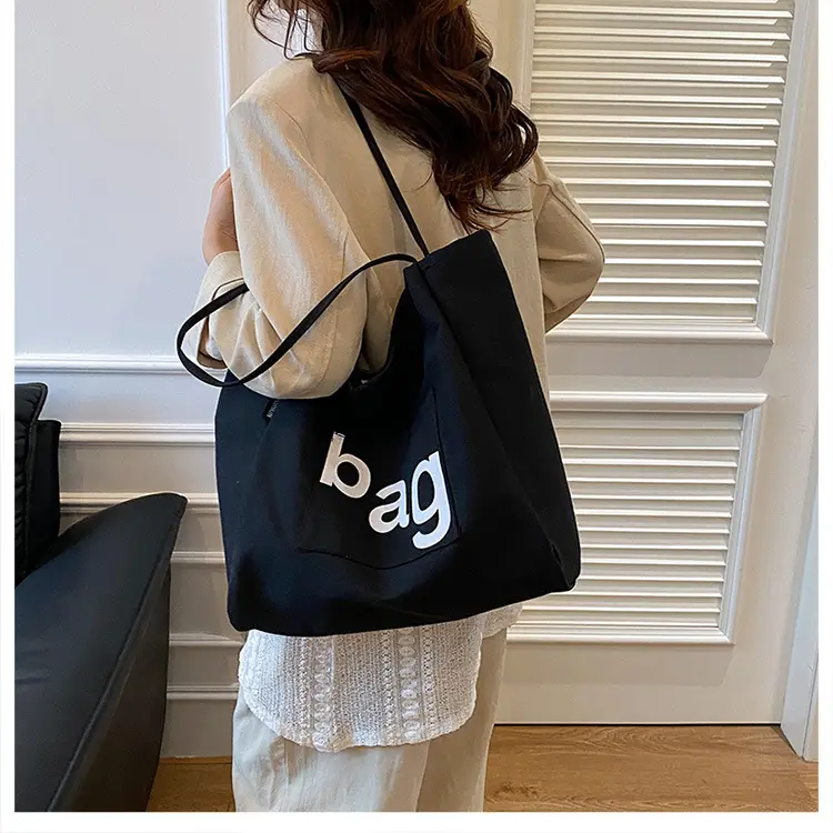 Yellow Canvas Shoulder Bag with "bag" Print for Women — feature 30