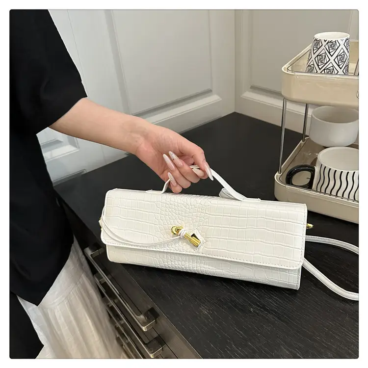 White Diagonal Lock Crossbody Bag for Women — feature 11