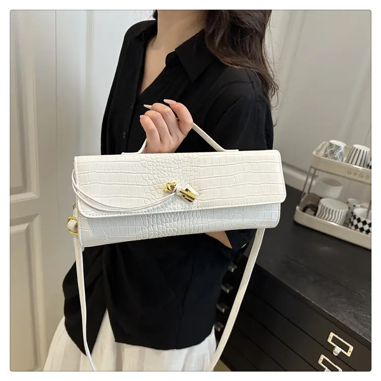 White Diagonal Lock Crossbody Bag for Women — feature 12