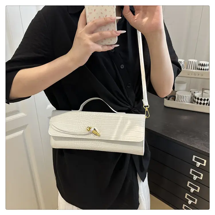 White Diagonal Lock Crossbody Bag for Women — feature 13