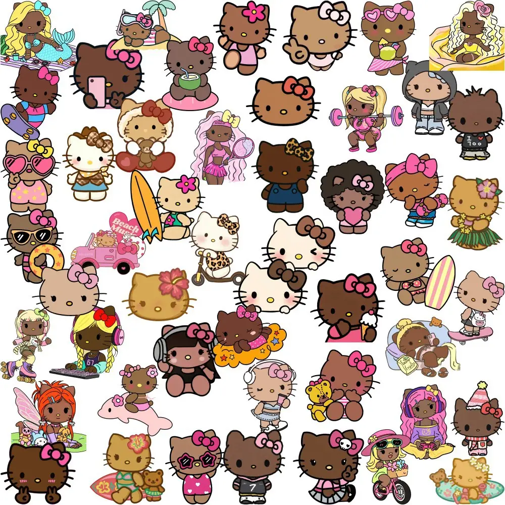 100 Pieces of Kitty Cat Original Hand-Painted Graffiti Stickers DIY Decorative Water Cup Tablet Handbook Waterproof Stickers - Image 2