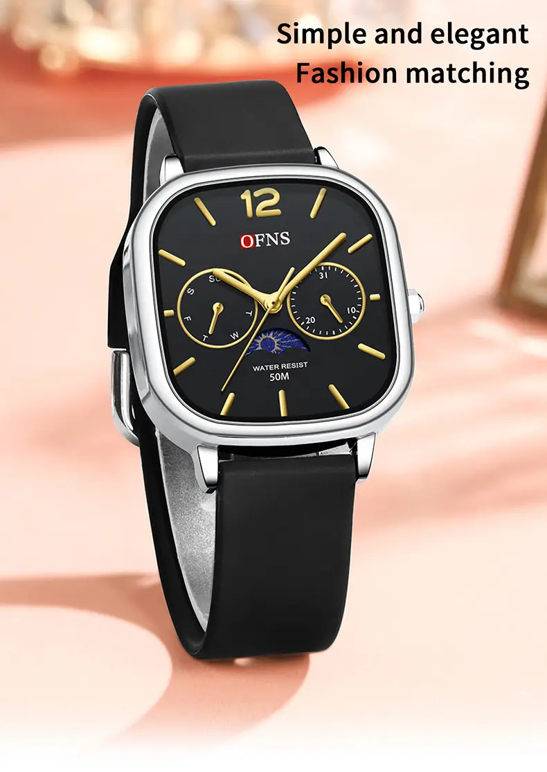 Oufani Quartz Watch Silver Chain Strap Moon Phase Display — feature 41