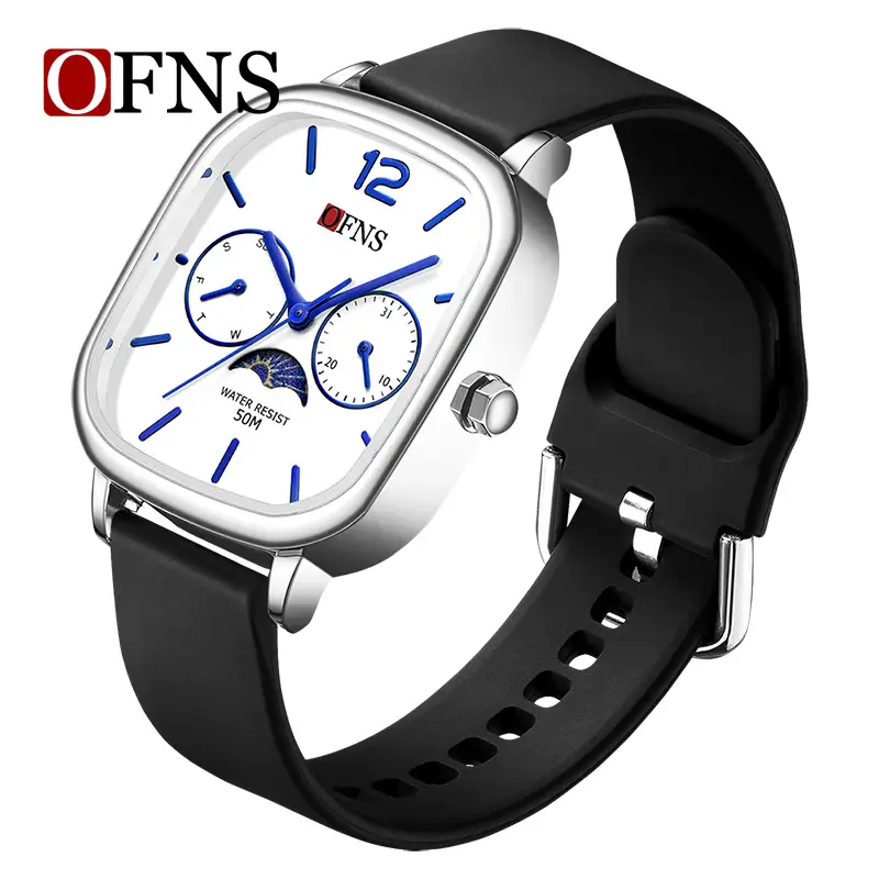 Oufani Quartz Watch Silver Chain Strap Moon Phase Display - Image 2