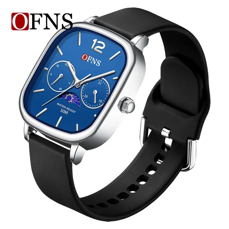 Oufani Quartz Watch Silver Chain Strap Moon Phase Display - Image 4