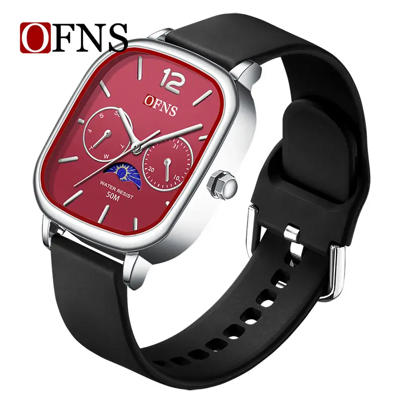Oufani Quartz Watch Silver Chain Strap Moon Phase Display - Image 5
