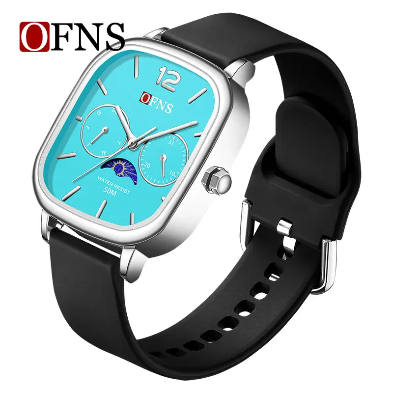 Oufani Quartz Watch Silver Chain Strap Moon Phase Display - Image 6