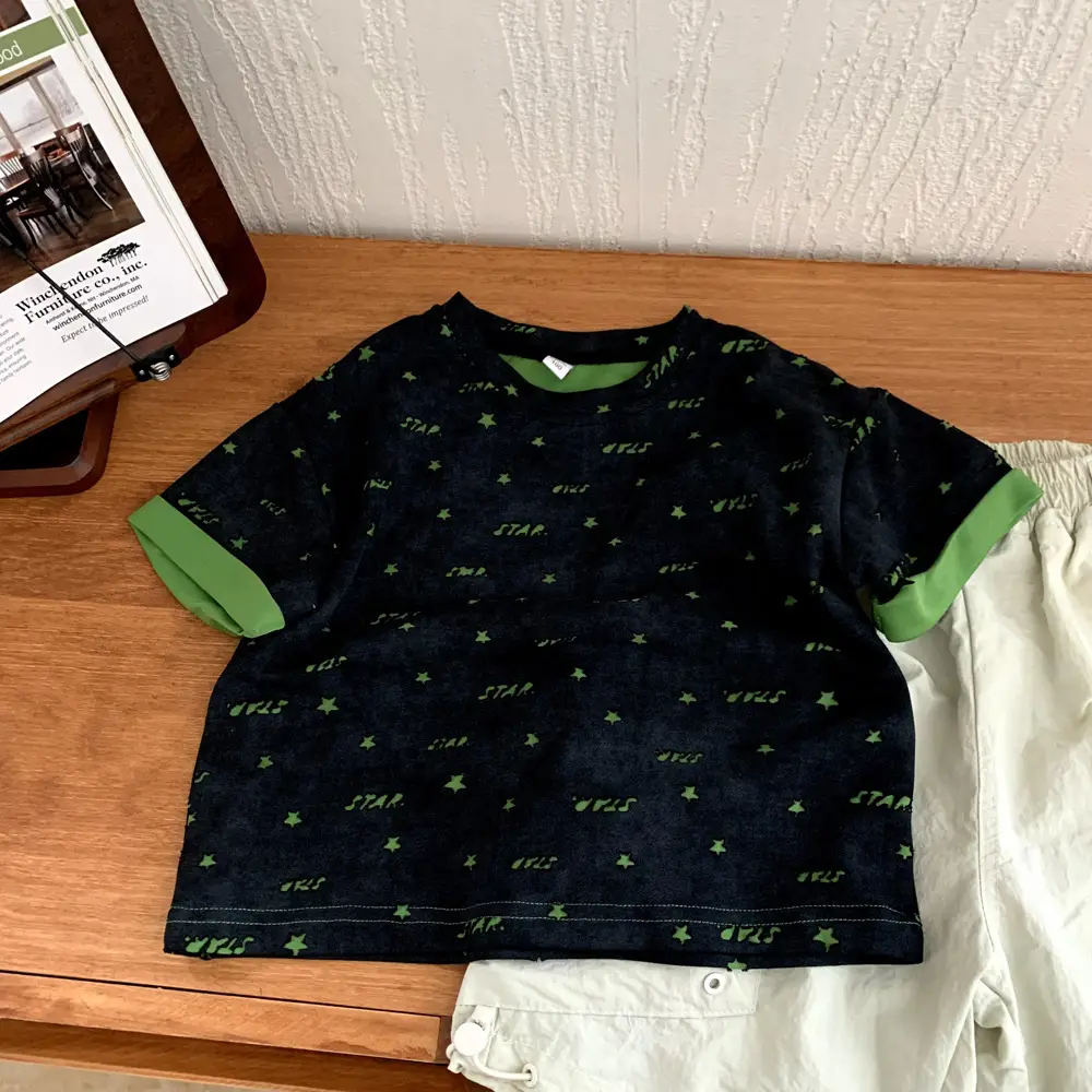 Boys T-Shirt Black Green Print Summer 2025 — feature 5