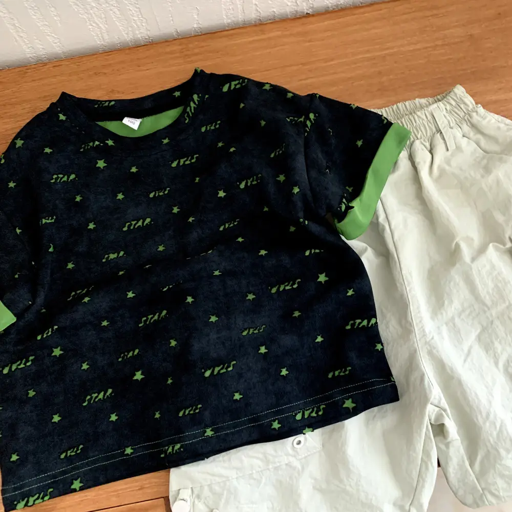 Boys T-Shirt Black Green Print Summer 2025 — feature 7