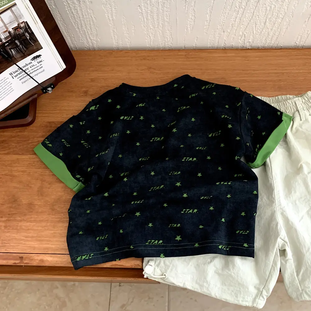 Boys T-Shirt Black Green Print Summer 2025 — feature 8