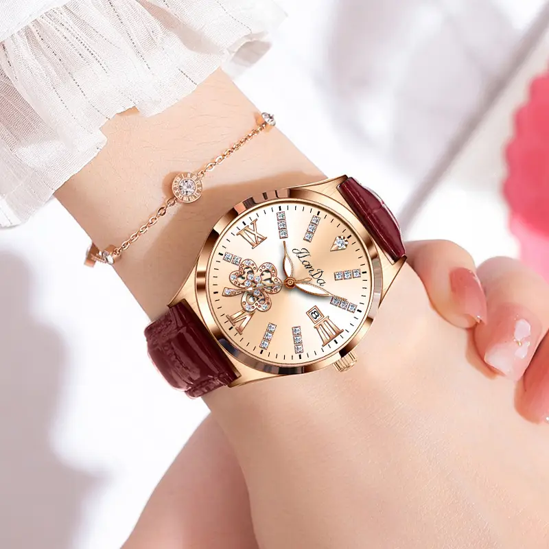 Jlanda Korean Style Women's Quartz Watch Gold Leather Band - Image 7