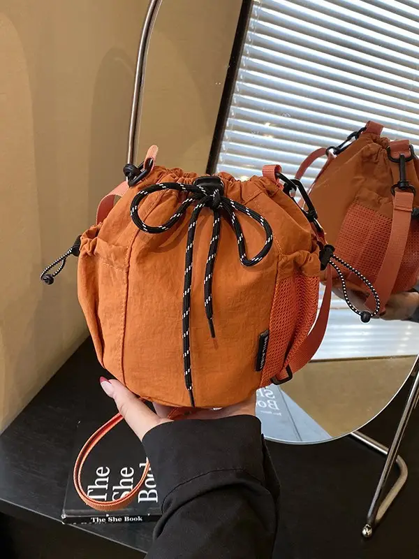 Orange Crossbody Drawstring Bag for Women 2025
