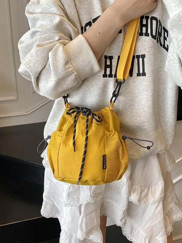 Orange Crossbody Drawstring Bag for Women 2025