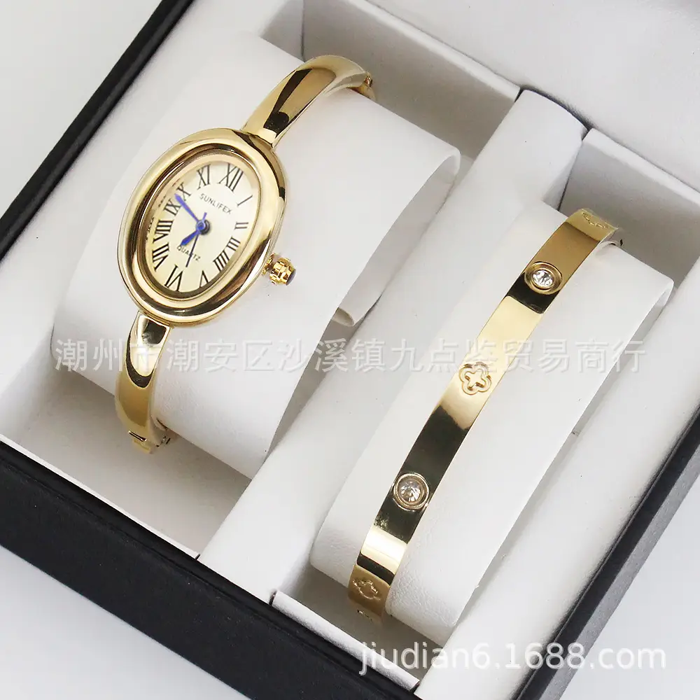 Gold Watch Set for Women Bracelet Compact Quartz Watch - Image 11