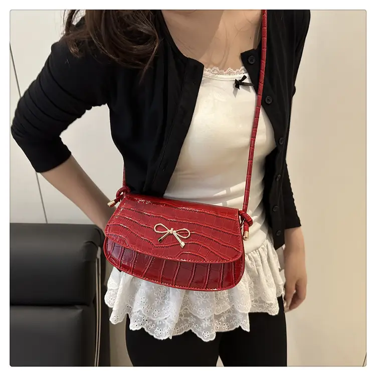 Red Bowknot Croc Texture Crossbody Bag for Women — feature 16