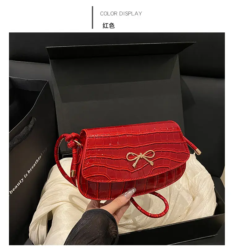 Red Bowknot Croc Texture Crossbody Bag for Women — feature 25