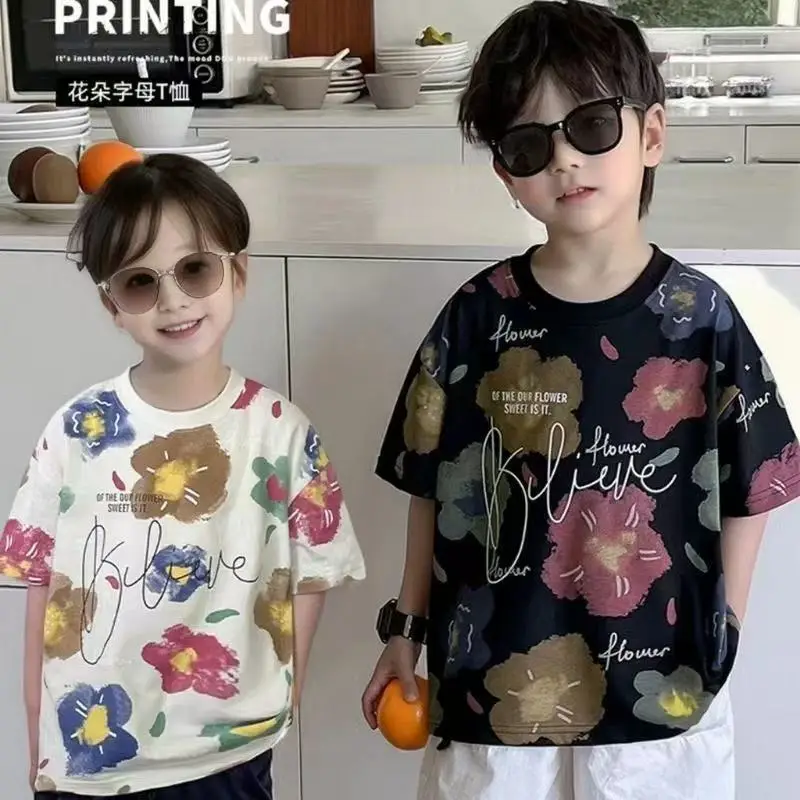 Boys Floral Short Sleeve Kids T-Shirt 2026 Summer - Image 3