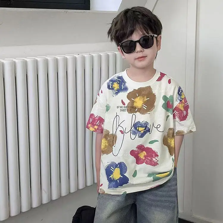 Boys Floral Short Sleeve Kids T-Shirt 2026 Summer — feature 11