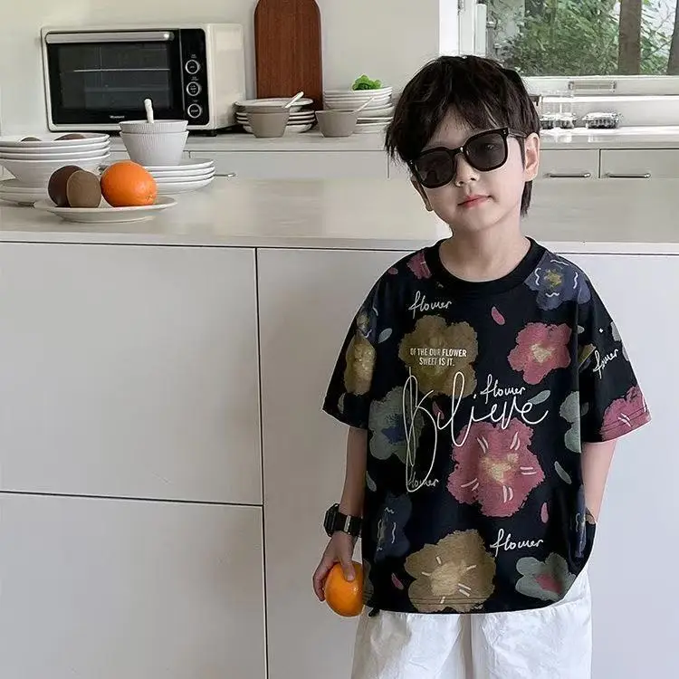 Boys Floral Short Sleeve Kids T-Shirt 2026 Summer — feature 12